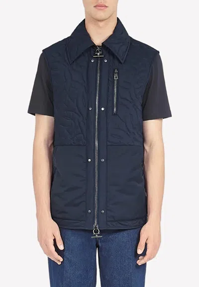 Ferragamo Gancini Monogram Quilted Vest In Navy