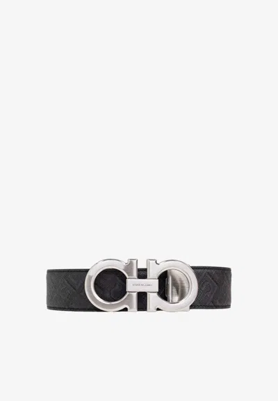 Ferragamo Gancini Monogram Reversible Belt In Black