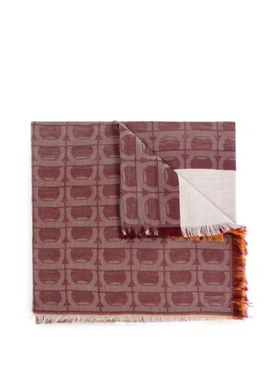 Ferragamo Gancini Monogram-pattern Scarf In Brown