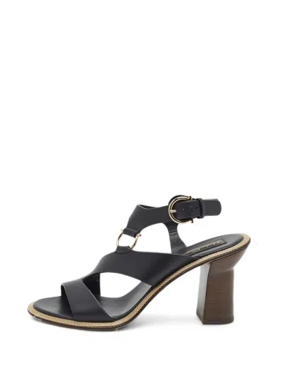 Pre-owned Ferragamo Gancini Motif Buckle-strap Sandals In Black