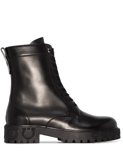 Ferragamo Black 30 Gancini Leather Biker Boots In Schwarz