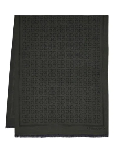 Ferragamo Gancini-motif Fringed Scarf In Black