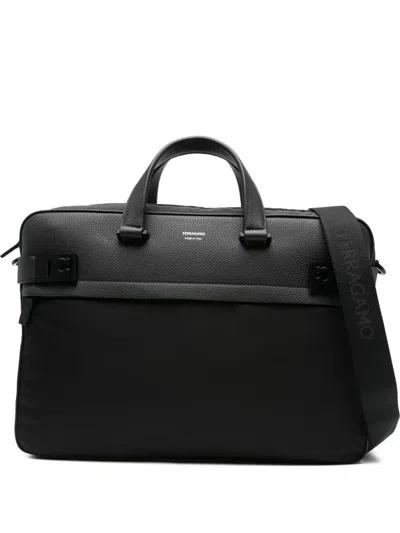 Ferragamo Gancini-motif Laptop Bag In Black