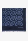 Ferragamo Gancini Motif Optical Shawl In Blue