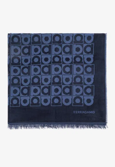 Ferragamo Gancini Motif Optical Shawl In Blue