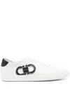 Ferragamo White Sneakers With Gancini Print On The Side And Contrasting Heel In Leather Man In White