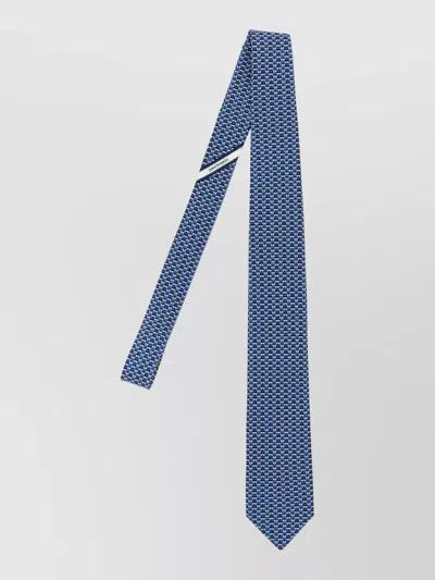 Ferragamo Gancini Motif Tie Slim Design In Blue