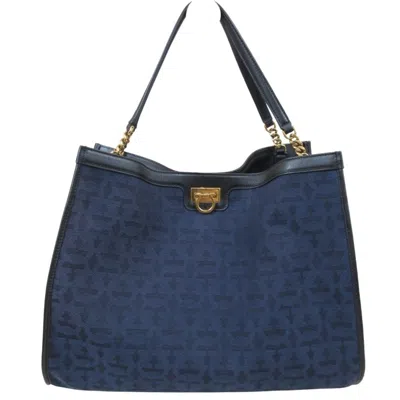Pre-owned Ferragamo Gancini Navy Tote Bag () In Multi