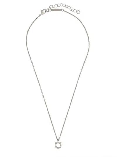 Ferragamo Small Gancini Crystal-embellished Necklace In Silver