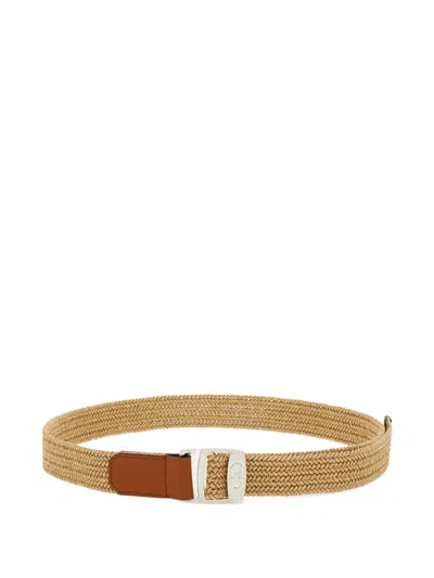 Ferragamo Woven Gancini Buckle Belt In Gold