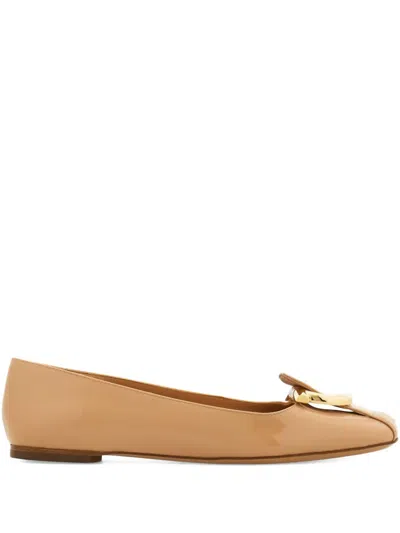 Ferragamo Gancini-strap Ballet Flats In Brown