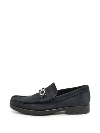 Pre-owned Ferragamo Gancini Nubuck Leather Loafers In Blue