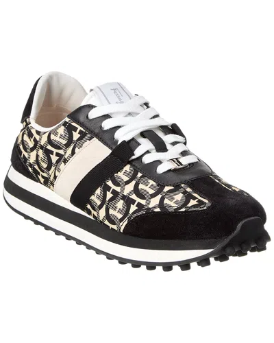Ferragamo Gancini Nylon & Suede Sneaker In Black