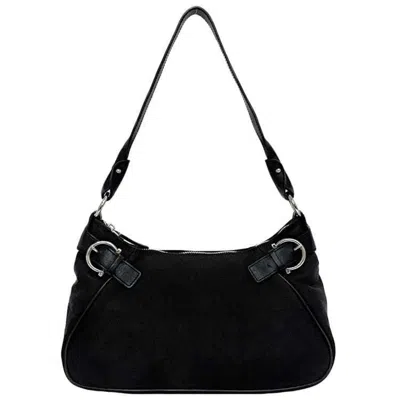 Pre-owned Ferragamo Gancini Nylon Leather Shoulder Bag () In Black