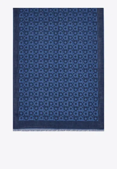 Ferragamo Gancini Optical Print Shawl In Blue