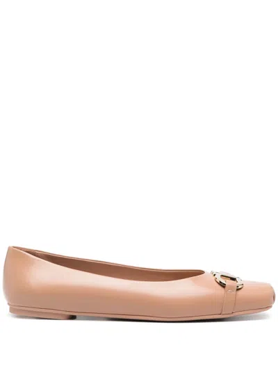 Ferragamo Gancini-buckle Ballerina Shoes In Amaretti Amaretti Raso 027 Amaretti - Amaretti