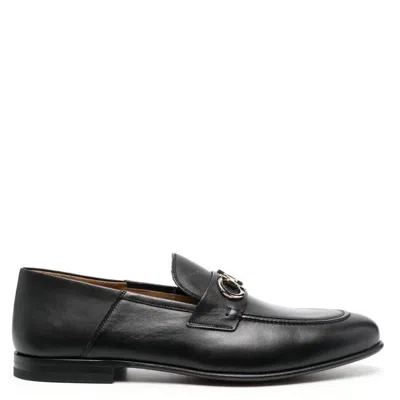 Ferragamo Gancini Ornament Calfskin Mule Loafers In Black