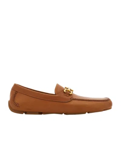Ferragamo Leather Boat Driver Shoes Gold Hardware In Multi