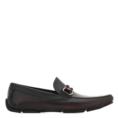 Ferragamo Gancini Ornament Leather Loafers In Burgundy
