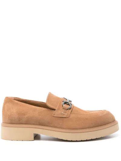 Ferragamo Gancini-ornament Loafers In Neutrals