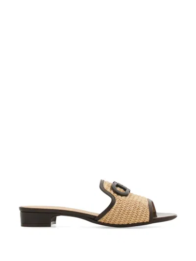 Ferragamo Gancini Ornament Low-heel Slides In Brown