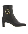 Ferragamo Gancini Ornament Mid Heel Ankle Boot In Black