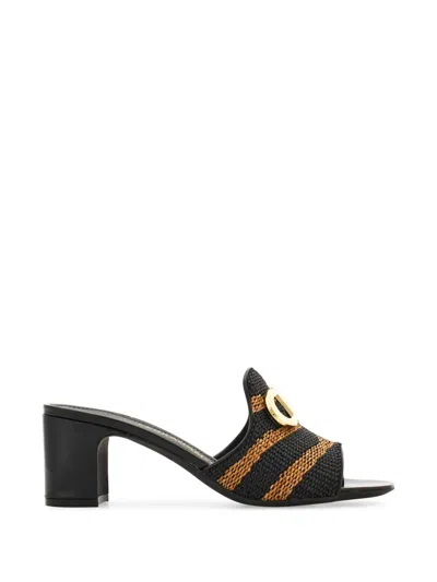 Ferragamo Gancini Ornament Mid-heel Slide In Brown