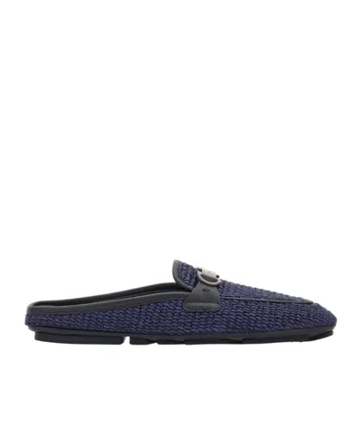 Ferragamo Gancini Ornament Mules In Blue
