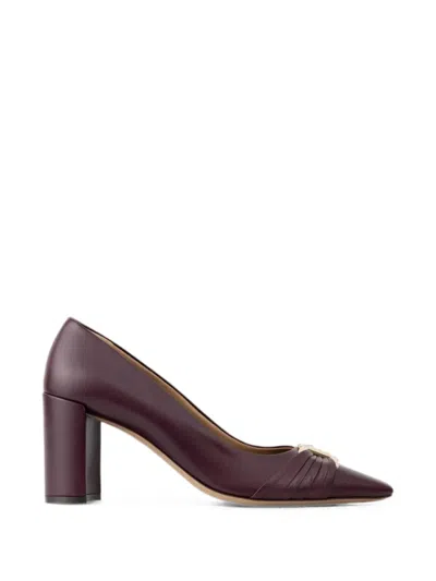 Ferragamo Gancini Ornament Pumps With Bock Heel In Burgundy