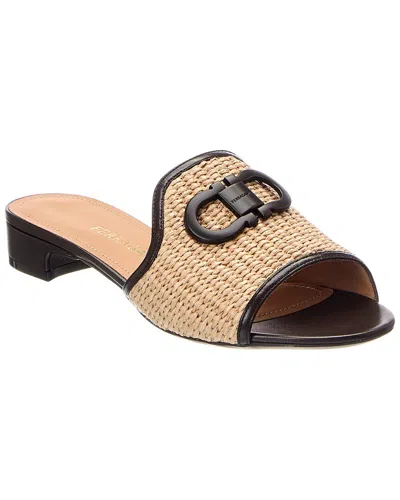 Ferragamo Gancini Ornament Raffia Sandal In Neutral