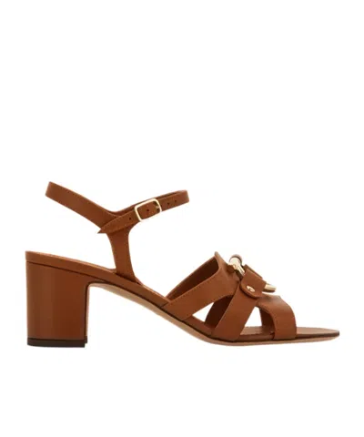 Ferragamo Gancini Ornament Sandals In Brown