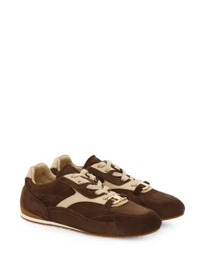 Ferragamo Gancini Ornament Sneakers In Brown