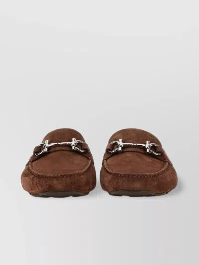 FERRAGAMO GANCINI ORNAMENT SUEDE LOAFERS