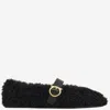 Ferragamo Gancini Ornamental Ballet Flats In Shearling In Black