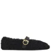 Ferragamo Black Ballerinas With Shearling Design And Buckle In Leather Woman In Black