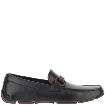 Ferragamo Gancini Ornamented Driver Loafers In Black