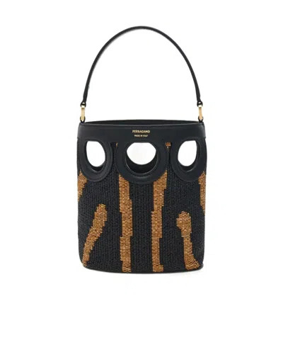 Ferragamo Gancini Outline Bucket Bag (xs) In Black