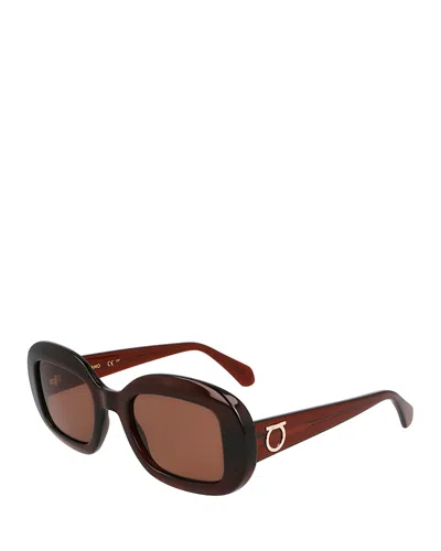 Ferragamo Gancino Oval Acetate Sunglasses In Transparent Brown