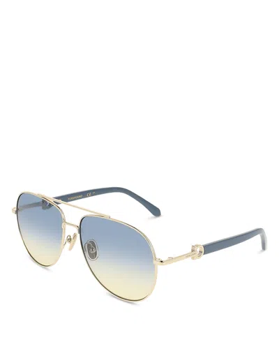 Ferragamo Gancini Oversize Aviator Sunglasses, 60mm In Blue