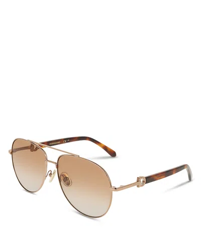 Ferragamo Gancini Oversize Aviator Sunglasses, 60mm In White