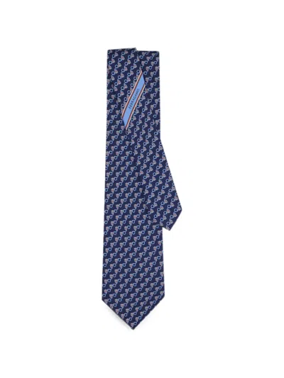 Ferragamo Gancini Owl-print Tie In Metallic
