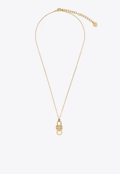 Ferragamo Gancini Padlock Pendant Necklace In Gold