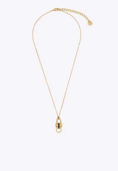 Ferragamo Gancini Padlock Pendant Necklace In Gold