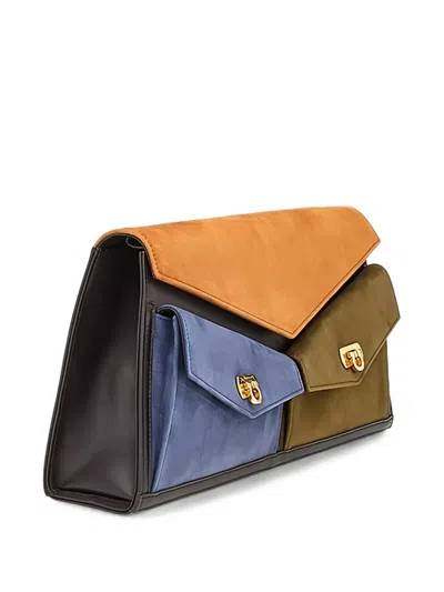 Ferragamo Gancini Panelled Clutch Bag In Brown