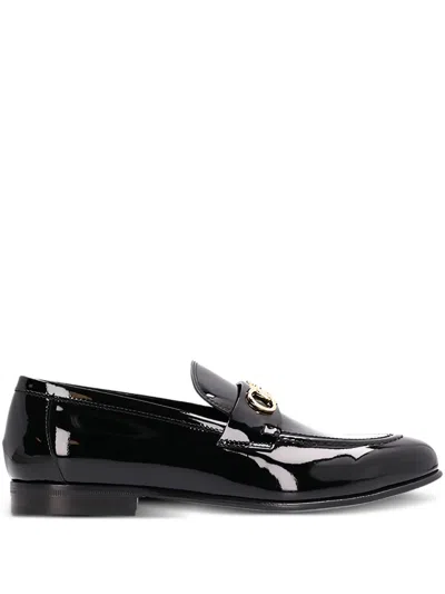 Ferragamo Gancini Patent-leather Loafers In Black