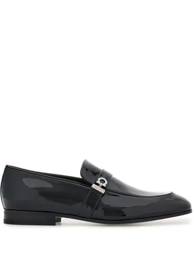 Ferragamo Gancini Patent-leather Loafers In Black