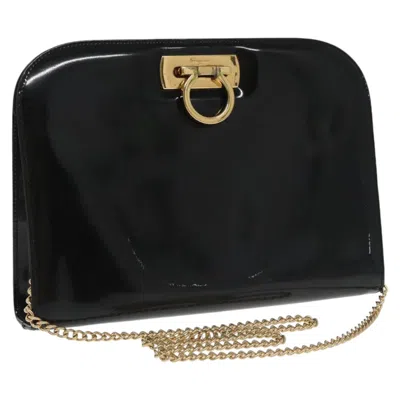 Pre-owned Ferragamo Gancini Patent Leather Shoulder Bag () In Black