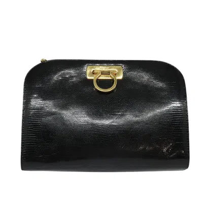 Pre-owned Ferragamo Gancini Patent Leather Shoulder Bag () In Black