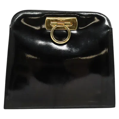 Pre-owned Ferragamo Gancini Patent Leather Shoulder Bag () In Black