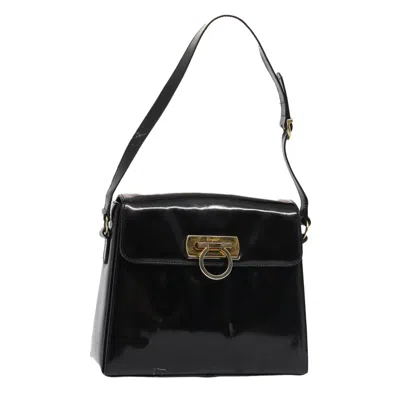 Pre-owned Ferragamo Gancini Patent Leather Shoulder Bag () In Black